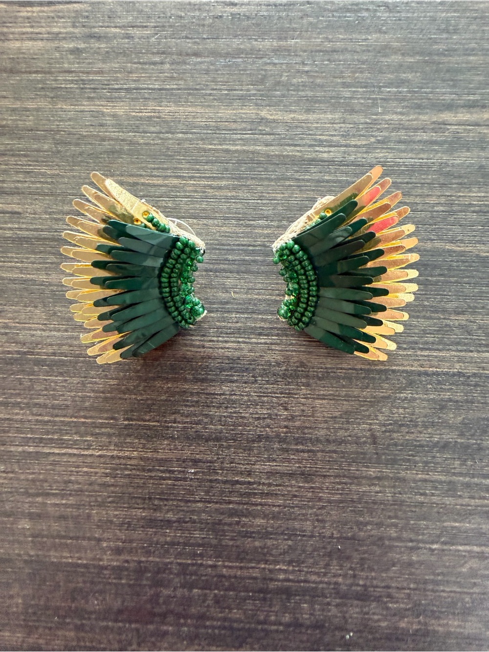 Mignonne Gavigan Green and Gold Fan Bead Earrings